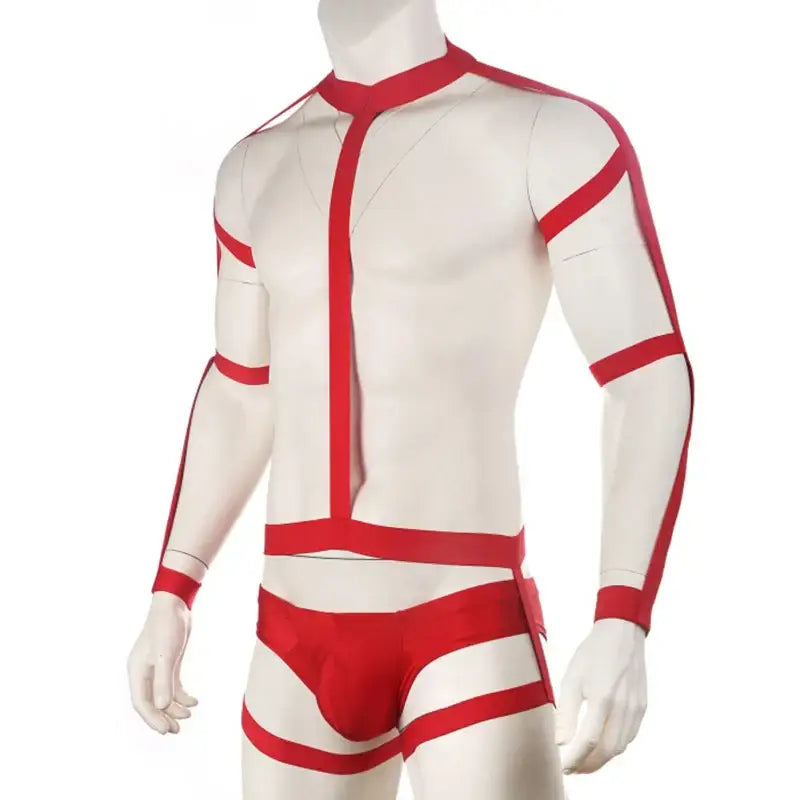 CLEVER-MENMODE Men’s Sexy Harness Set BDSM Exotic Lingerie Bondage Body Halter Belt Jumpsuit Elastic Fetish Costume