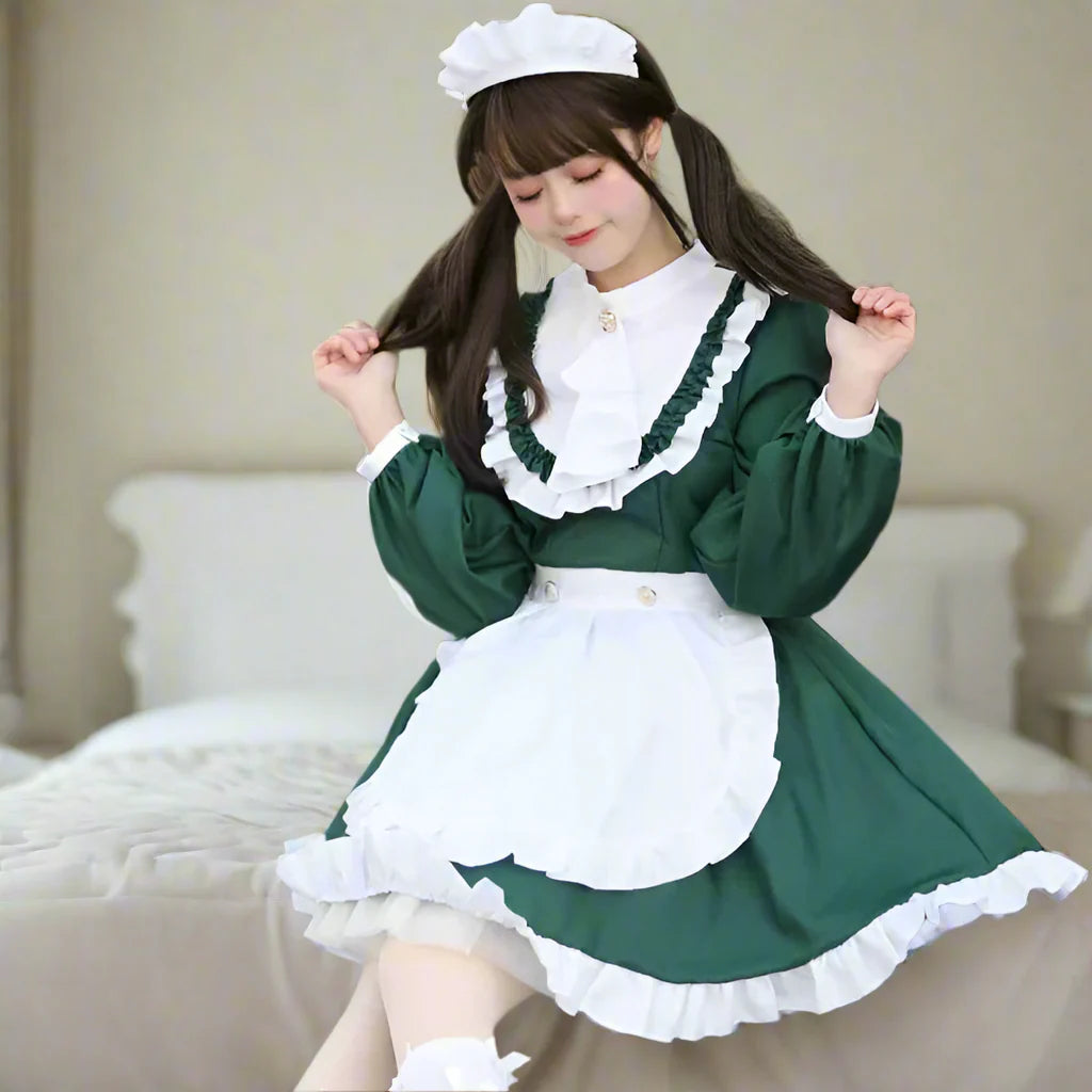 Elegant Long-Sleeves Green Maid Outfit - Outfit