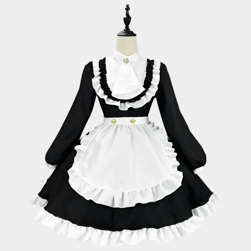 Elegant Long-Sleeves Black Maid Outfit - Outfit
