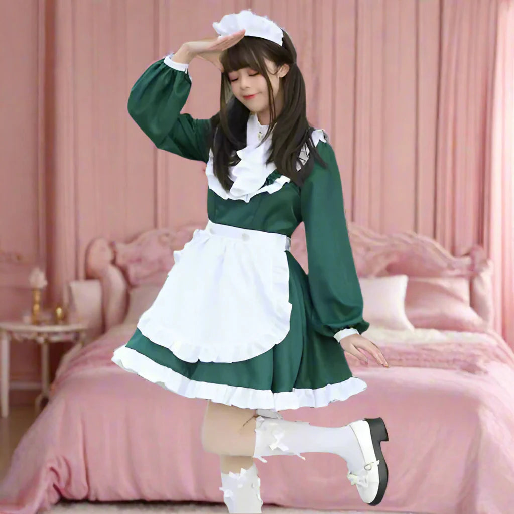 Elegant Long-Sleeves Green Maid Outfit - Green / S - Outfit