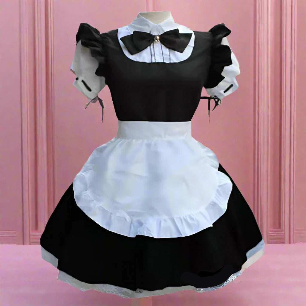 French Maid Bow Tie Outfit - Black / S - Outfit
