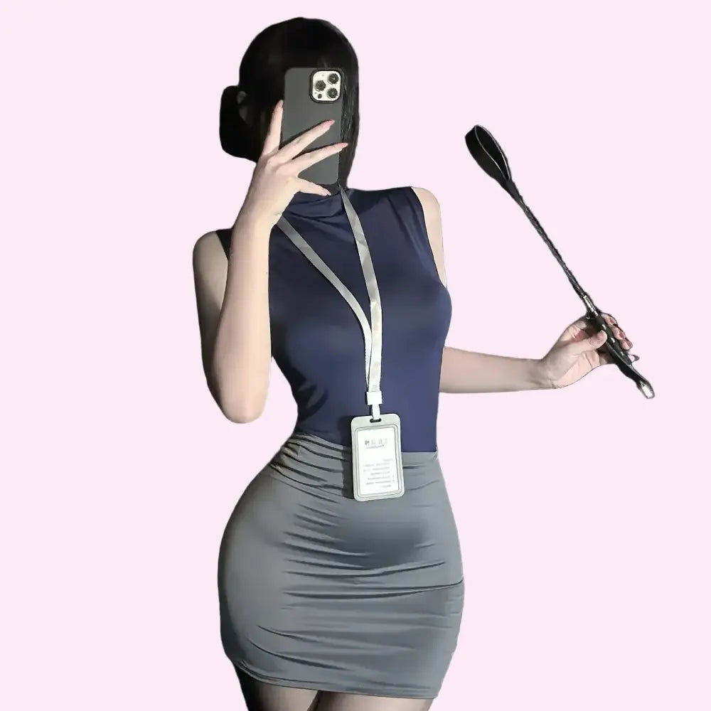 High Waisted Sexy Secretary Outfit - Small / Gray - Outfit Sets