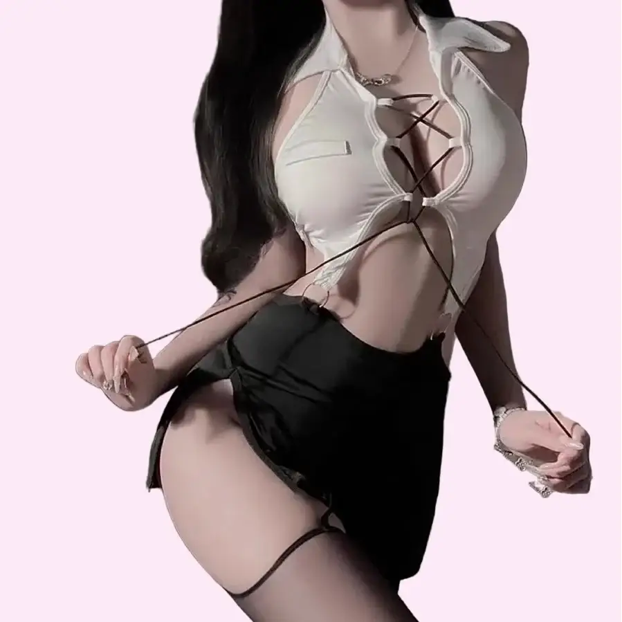 Hollow Lace Sexy Secretary Outfit - One Size / Black - Outfit Sets