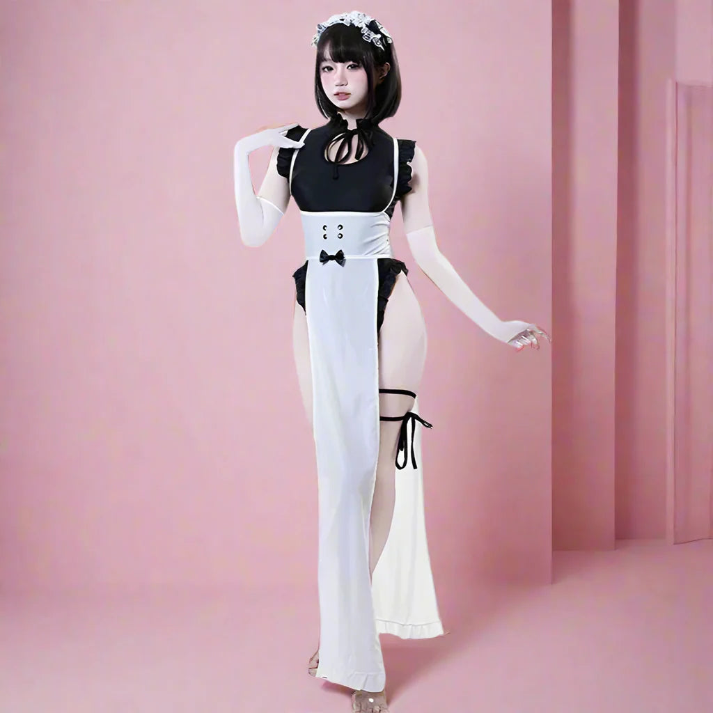 Long Apron French Maid Outfit - Black / One size - Outfit