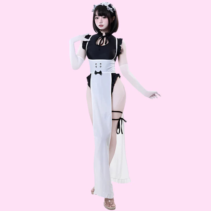 Long Apron French Maid Outfit - Black / One size - Outfit