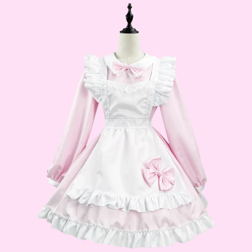 Long Sleeve Ruffle Apron Maid Outfit - Light pink / S - Outfit