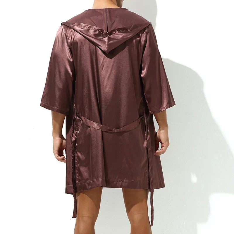 Men’s Sleepwear Robe Night Clothes Silk Kimono Bathrobe Men Hooded Szlafrok Pajamas Peignoir Sleeve Ropa Sexy Hombre