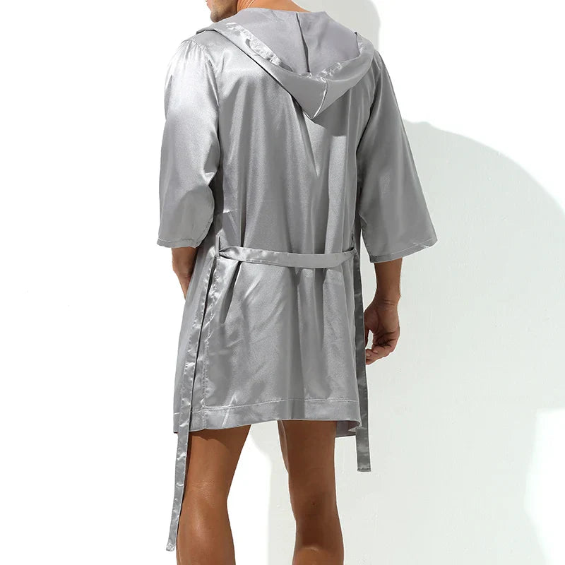 Men’s Sleepwear Robe Night Clothes Silk Kimono Bathrobe Men Hooded Szlafrok Pajamas Peignoir Sleeve Ropa Sexy Hombre