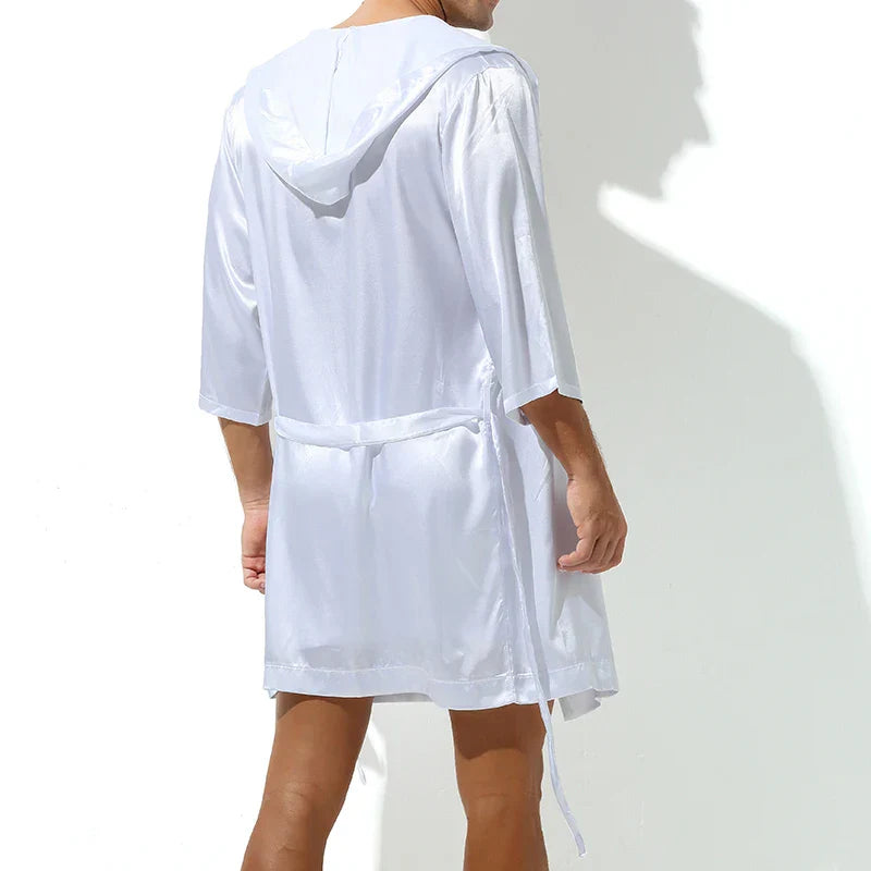 Men’s Sleepwear Robe Night Clothes Silk Kimono Bathrobe Men Hooded Szlafrok Pajamas Peignoir Sleeve Ropa Sexy Hombre