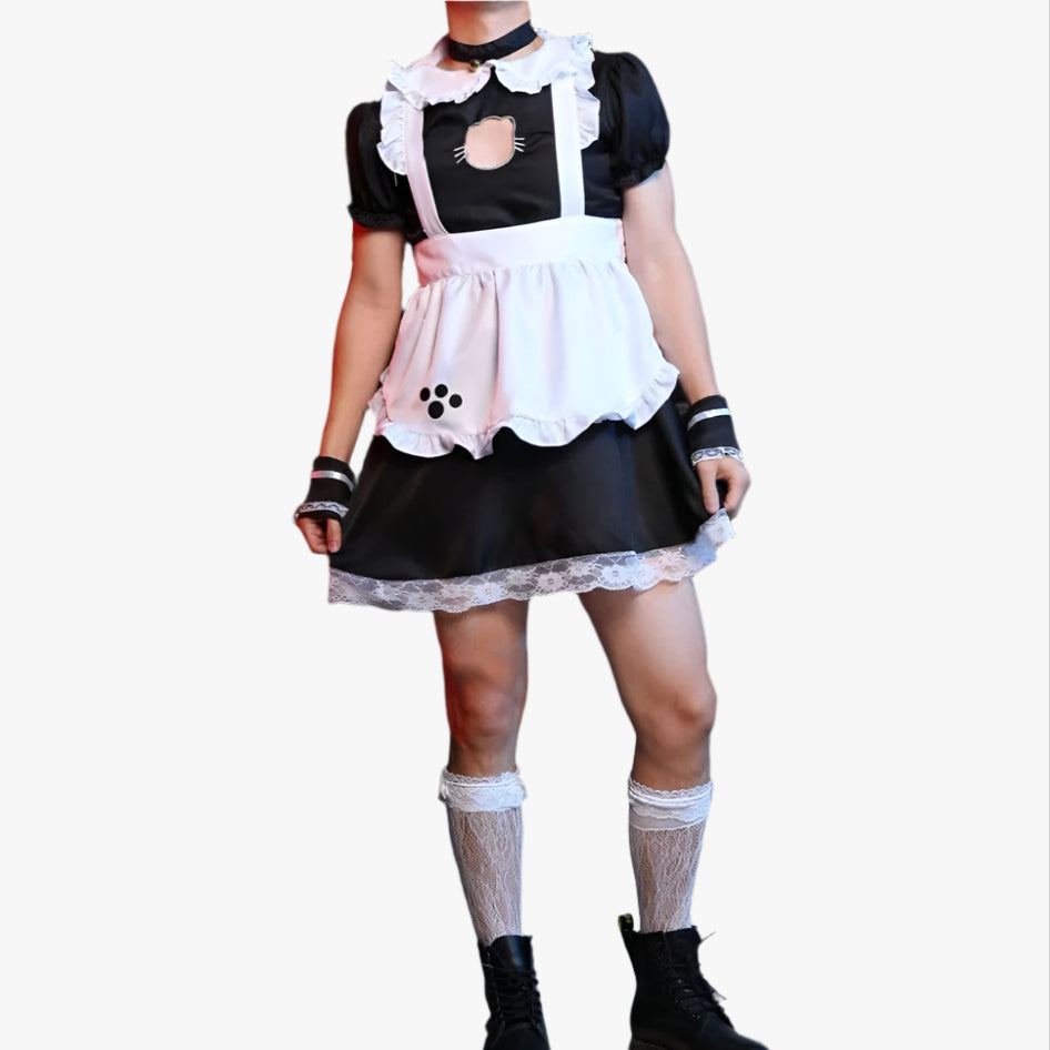 Costume d'homme mignon portant une tenue de femme de chambre Lolita Catgirl Sexy Fake Girl Cross Dressing avec de grandes photos dans des vêtements pour femmes Cosplay