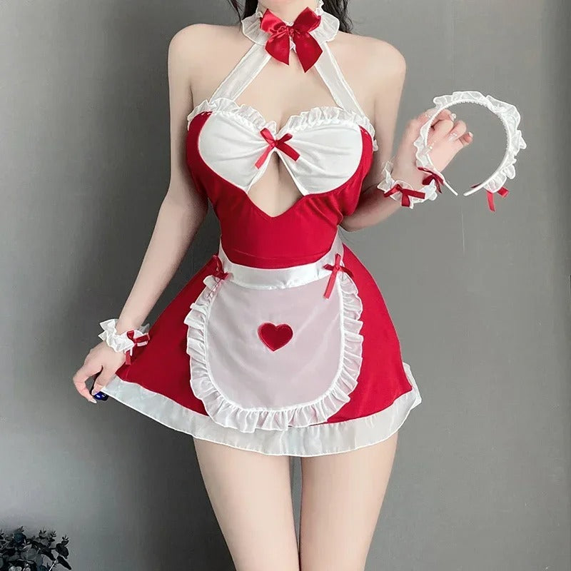 Japanese Anime Maid Outfit Sexy Lace Headband Leg Ring Waistband Set