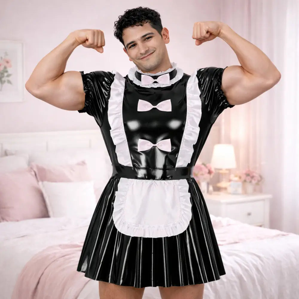 Male Glossy Apron Dress Outfit - Outfit