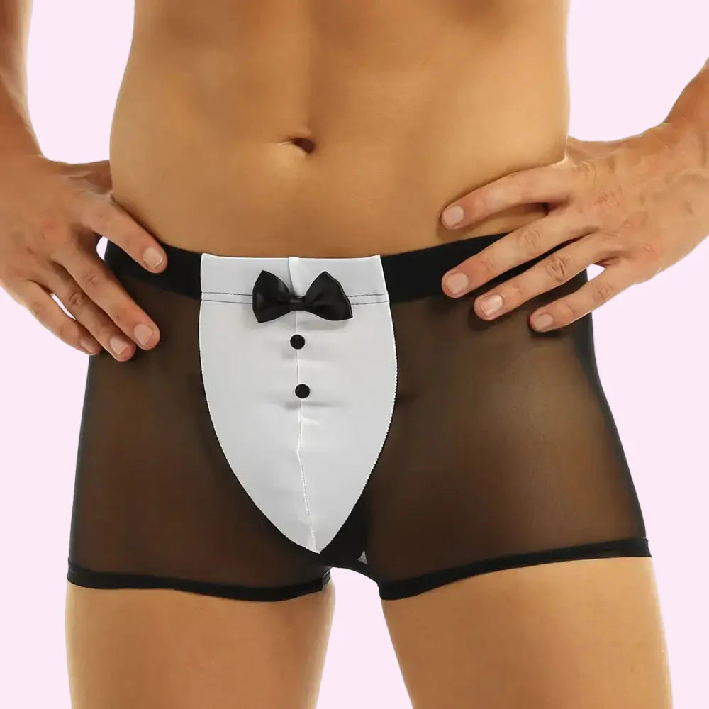 Men Erotic Tuxedo Uniform Waiter Sexy Halloween Role Play Costume Outfit Cute Briefs With Bowknot Collar Cuff Sissy