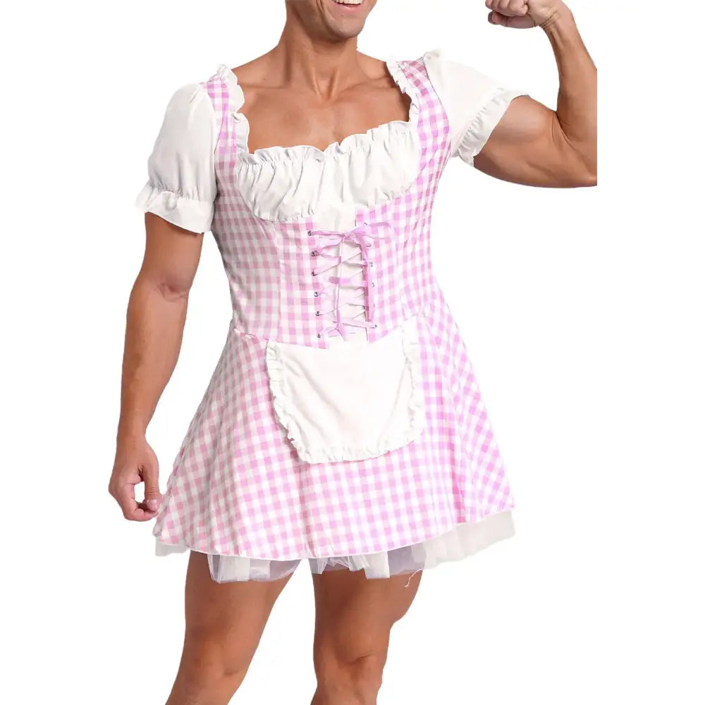 Male Pink Checkered French Maid Outfit - Outfit