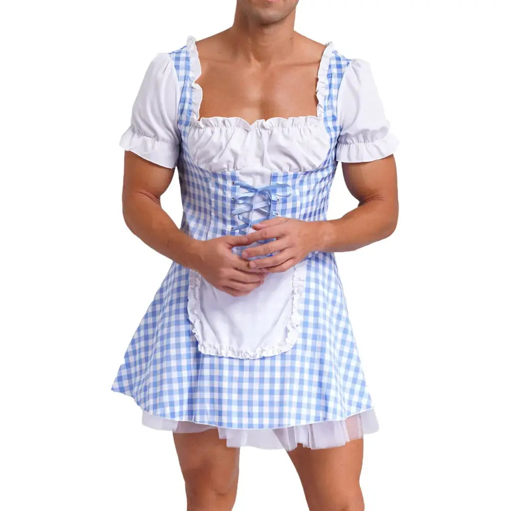 Male Pink Checkered French Maid Outfit - Outfit