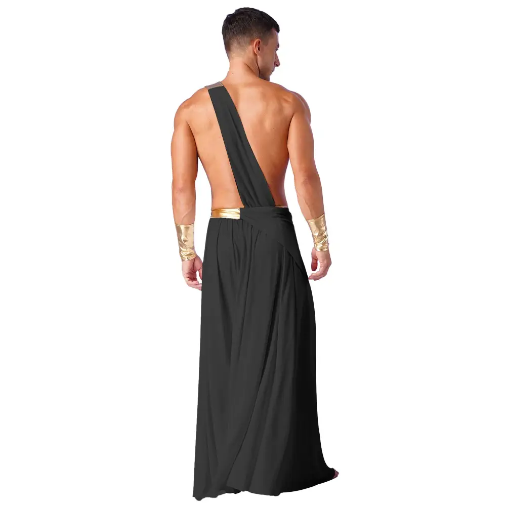 Mens Ancient Greek God Toga Gladiator Costumes Roman Emperor One Shoulder Sleeveless Robe Halloween Medieval Warrior
