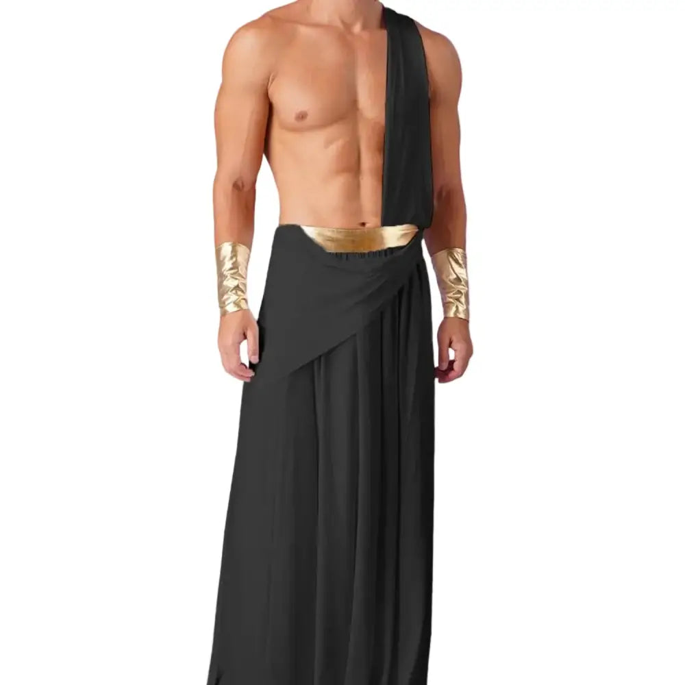 Mens Ancient Greek God Toga Gladiator Costumes Roman Emperor One Shoulder Sleeveless Robe Halloween Medieval Warrior