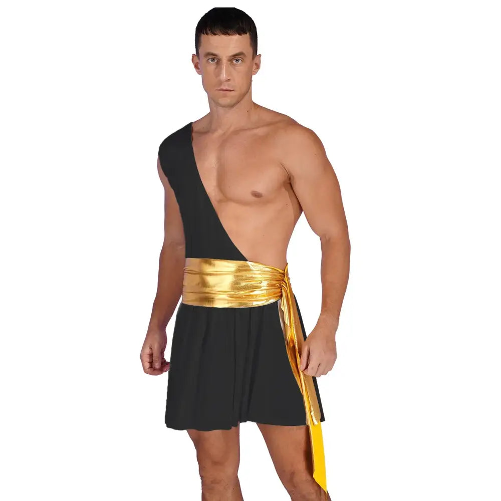 Mens Ancient Greek God Toga Gladiator Costumes Roman Emperor One Shoulder Sleeveless Robe Halloween Medieval Warrior