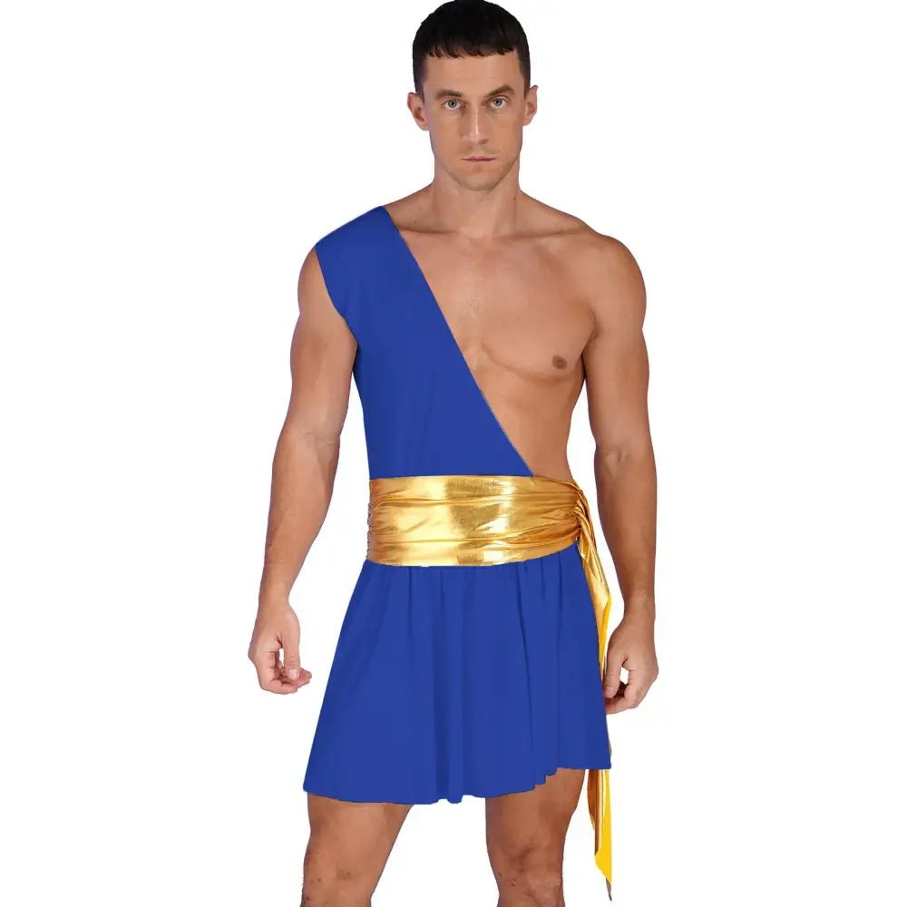 Mens Ancient Greek God Toga Gladiator Costumes Roman Emperor One Shoulder Sleeveless Robe Halloween Medieval Warrior