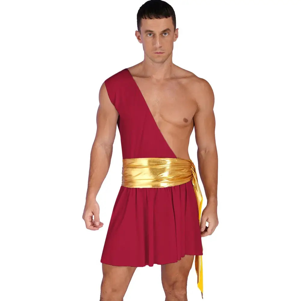 Mens Ancient Greek God Toga Gladiator Costumes Roman Emperor One Shoulder Sleeveless Robe Halloween Medieval Warrior