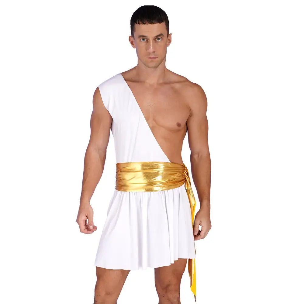 Mens Ancient Greek God Toga Gladiator Costumes Roman Emperor One Shoulder Sleeveless Robe Halloween Medieval Warrior