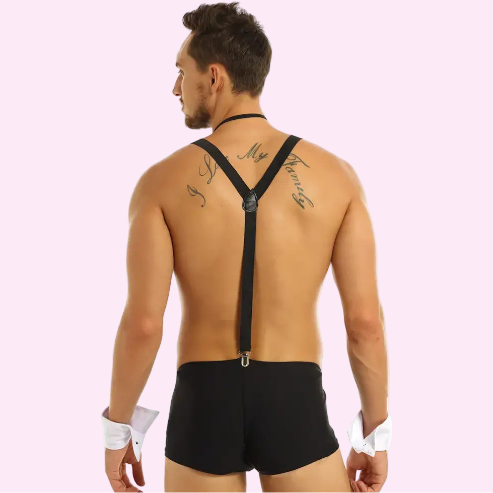 Men Erotic Tuxedo Uniform Waiter Sexy Halloween Role Play Costume Outfit Cute Briefs With Bowknot Collar Cuff Sissy