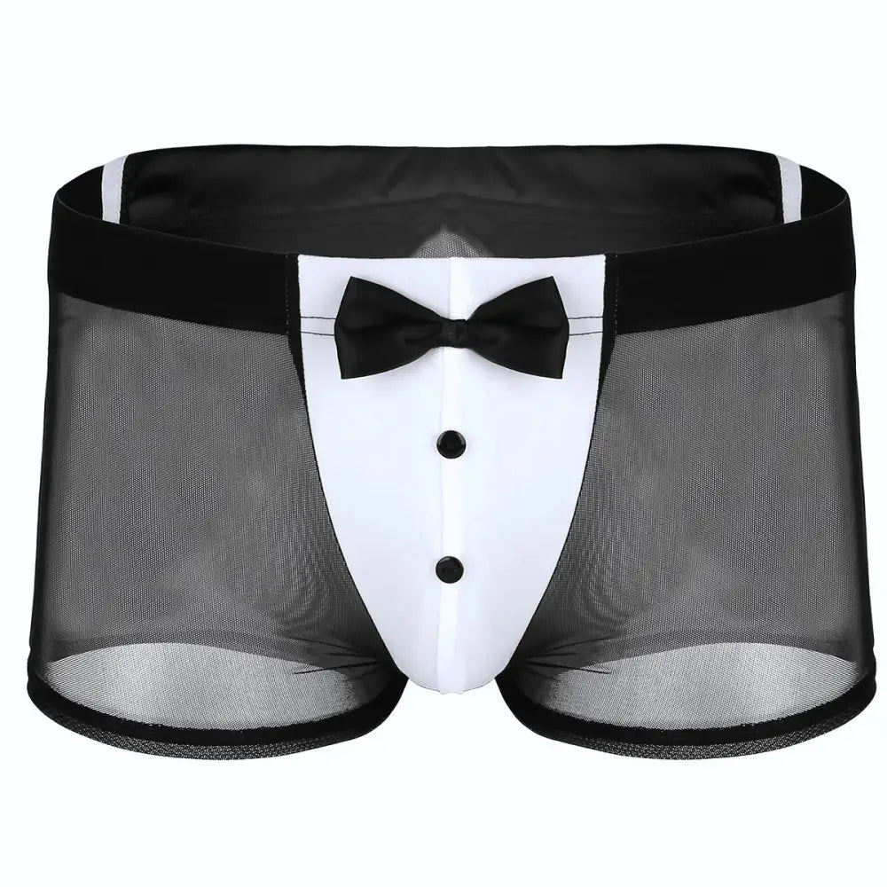 Men Erotic Tuxedo Uniform Waiter Sexy Halloween Role Play Costume Outfit Cute Briefs With Bowknot Collar Cuff Sissy