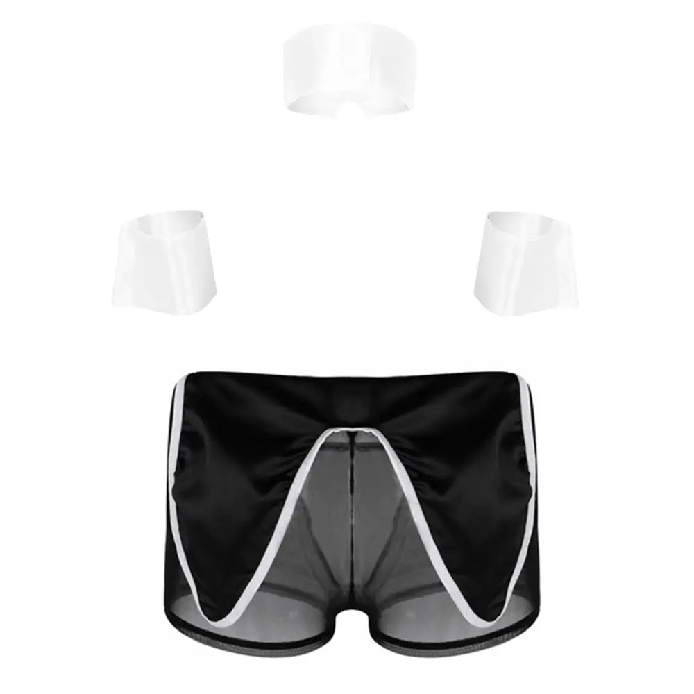 Men Erotic Tuxedo Uniform Waiter Sexy Halloween Role Play Costume Outfit Cute Briefs With Bowknot Collar Cuff Sissy