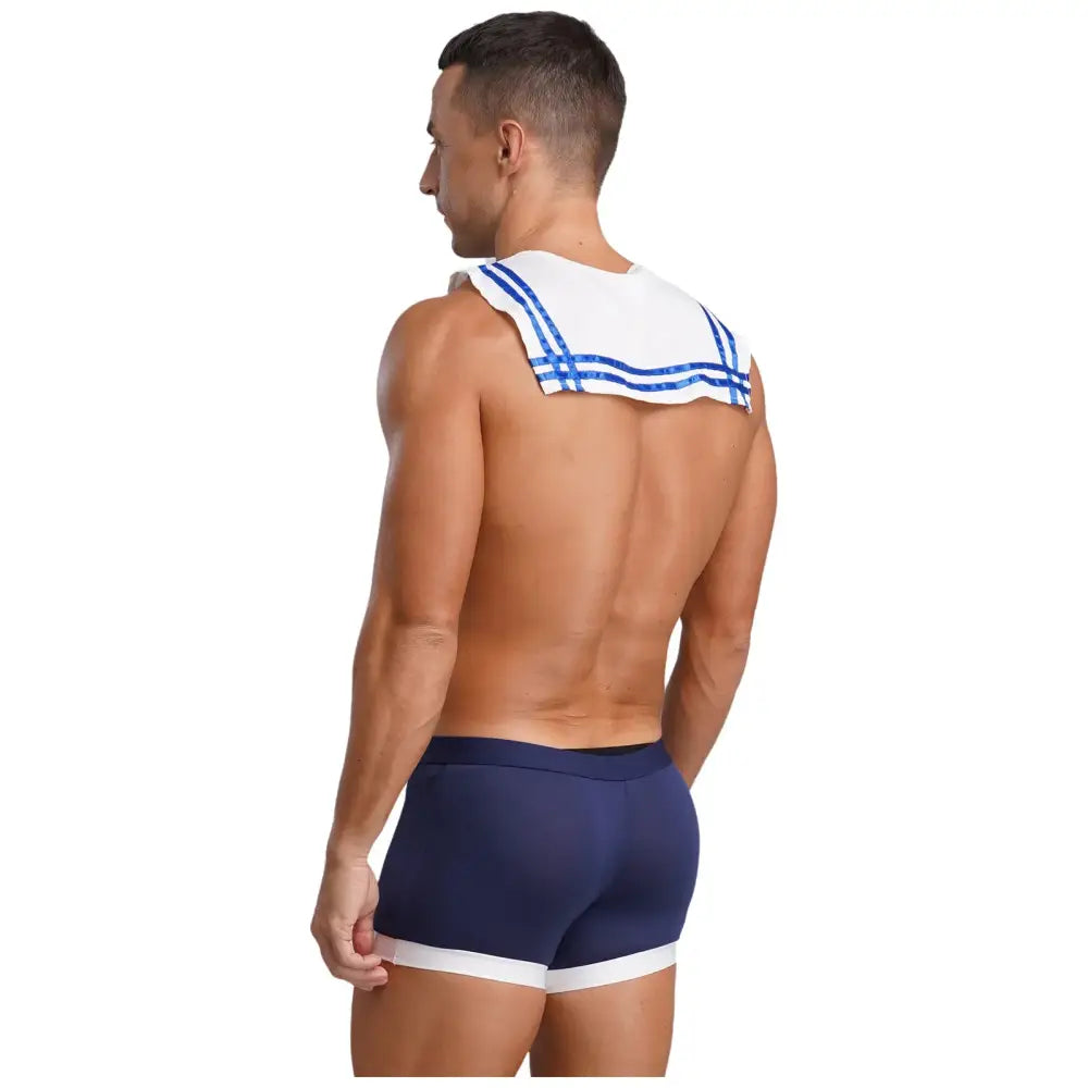 Men Navy Sailor Suit Costume Sets Collar with Necktie Bulge Pouch Boxer Shorts Fancy Dress Up Halloween Sailor Captain