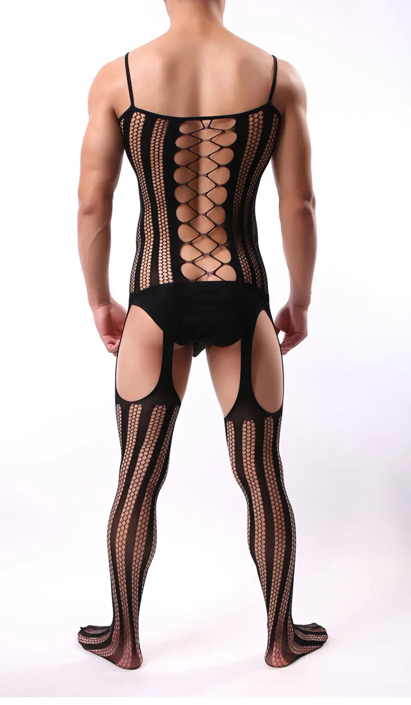Men porno Sexy Lingerie Underwear Exotic bodysuit mesh net body Stockings Ultrathin Sling Netting hose man jumpsuit