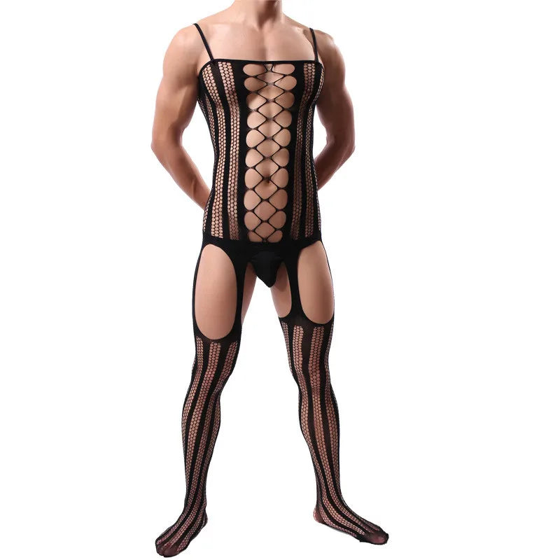 Men porno Sexy Lingerie Underwear Exotic bodysuit mesh net body Stockings Ultrathin Sling Netting hose man jumpsuit