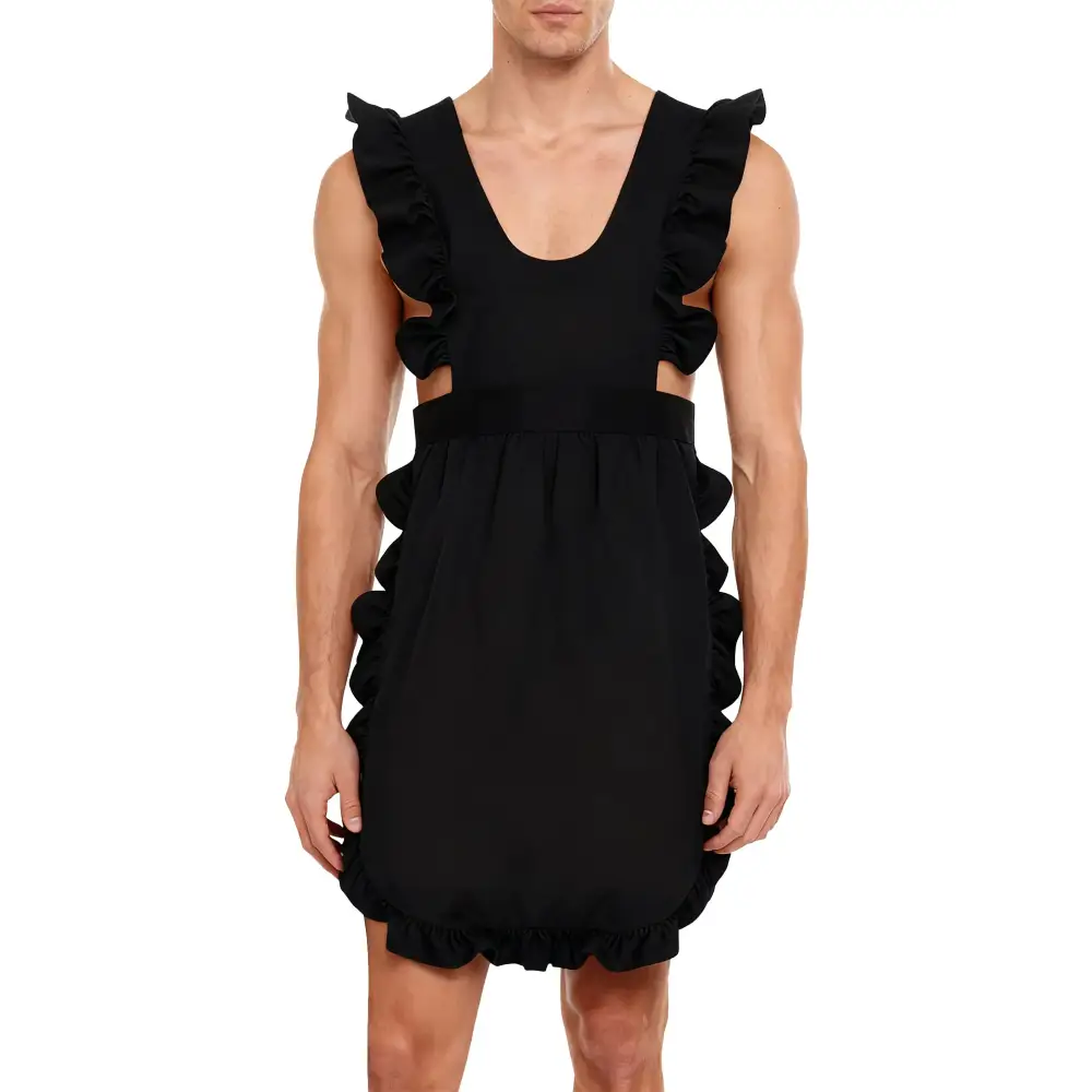 Men Ruffled Apron Manservant Cosplay Lingerie Costume Self-tie Long Apron Sissy Maid Dress-up Nightwear for Couple