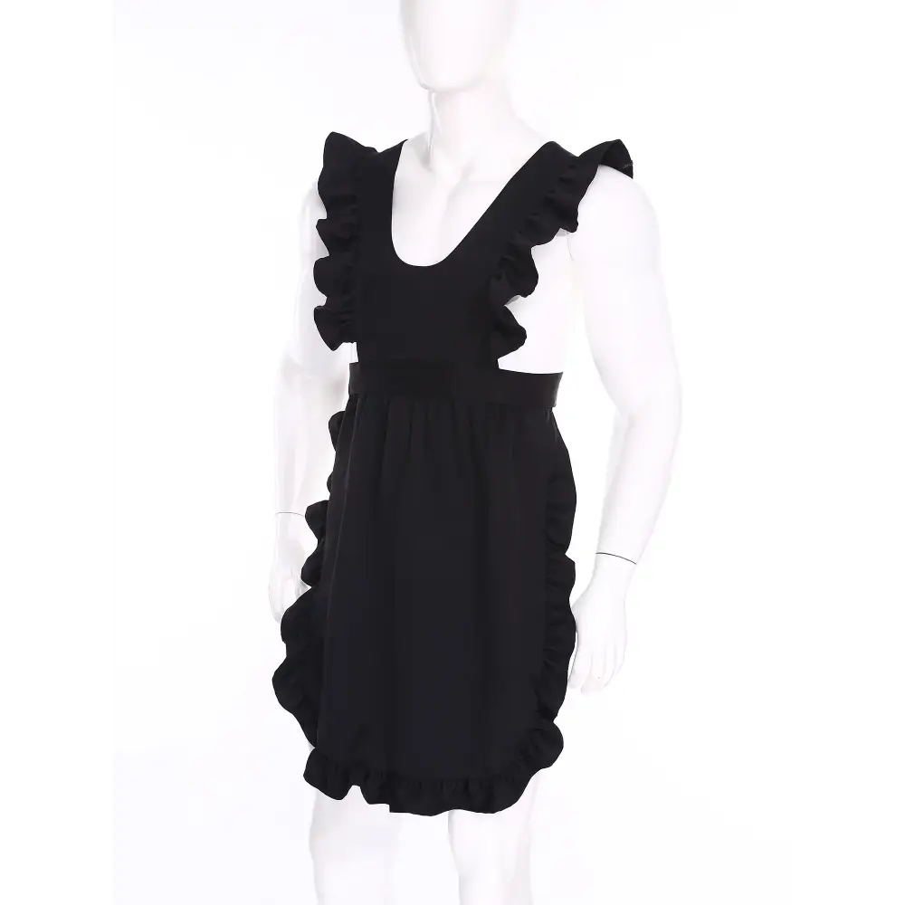 Men Ruffled Apron Manservant Cosplay Lingerie Costume Self-tie Long Apron Sissy Maid Dress-up Nightwear for Couple