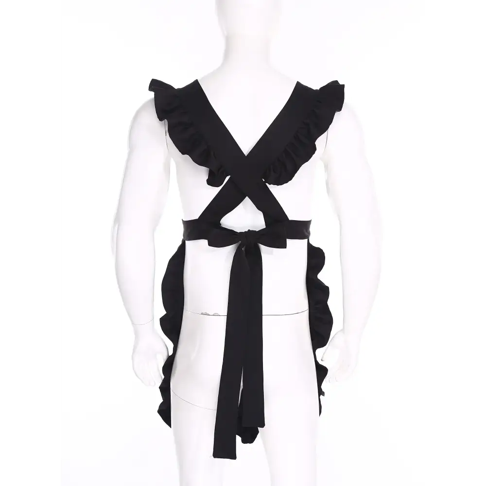 Men Ruffled Apron Manservant Cosplay Lingerie Costume Self-tie Long Apron Sissy Maid Dress-up Nightwear for Couple