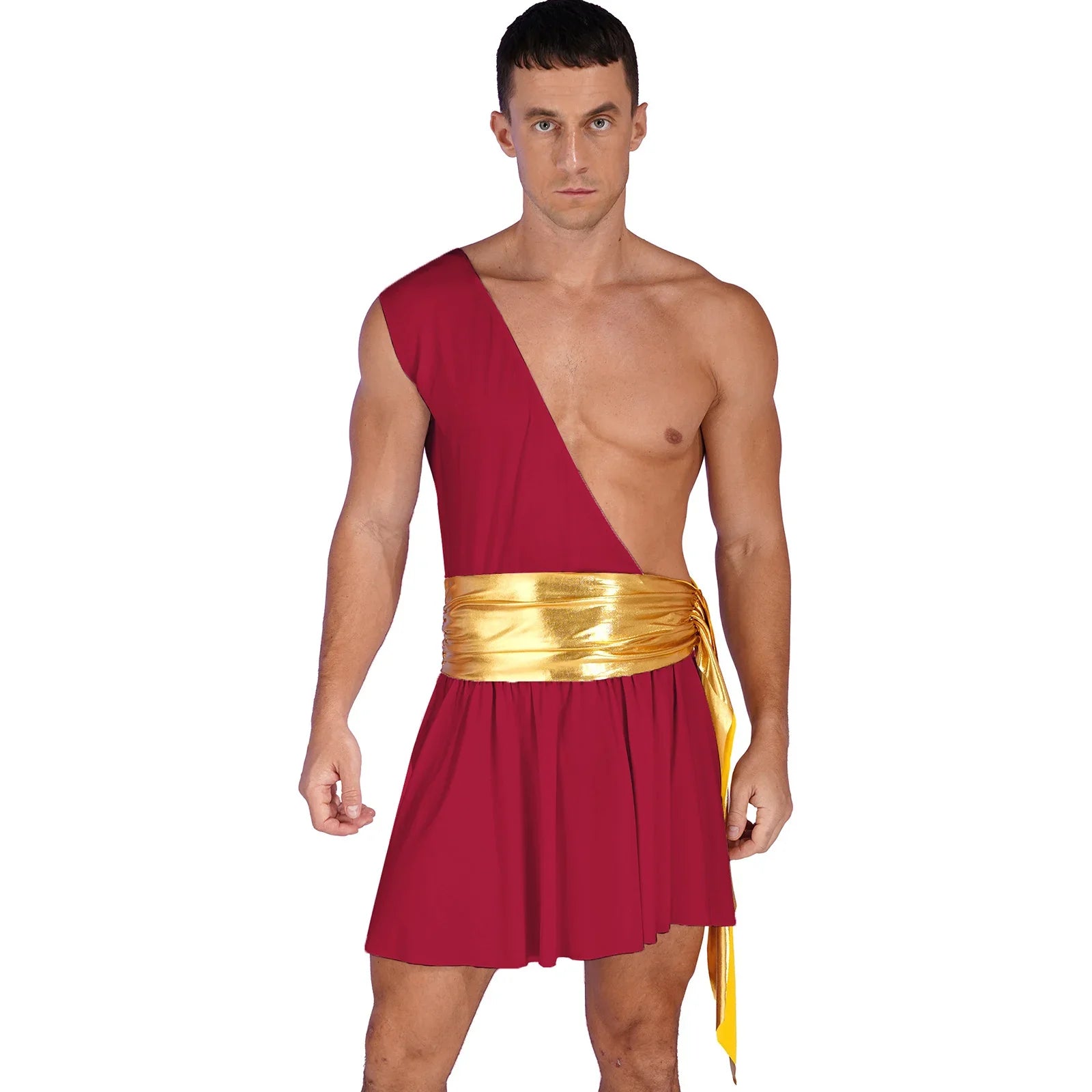 Mens Ancient Greek God Toga Gladiator Costumes Roman Emperor One Shoulder Sleeveless Robe Halloween Medieval Warrior