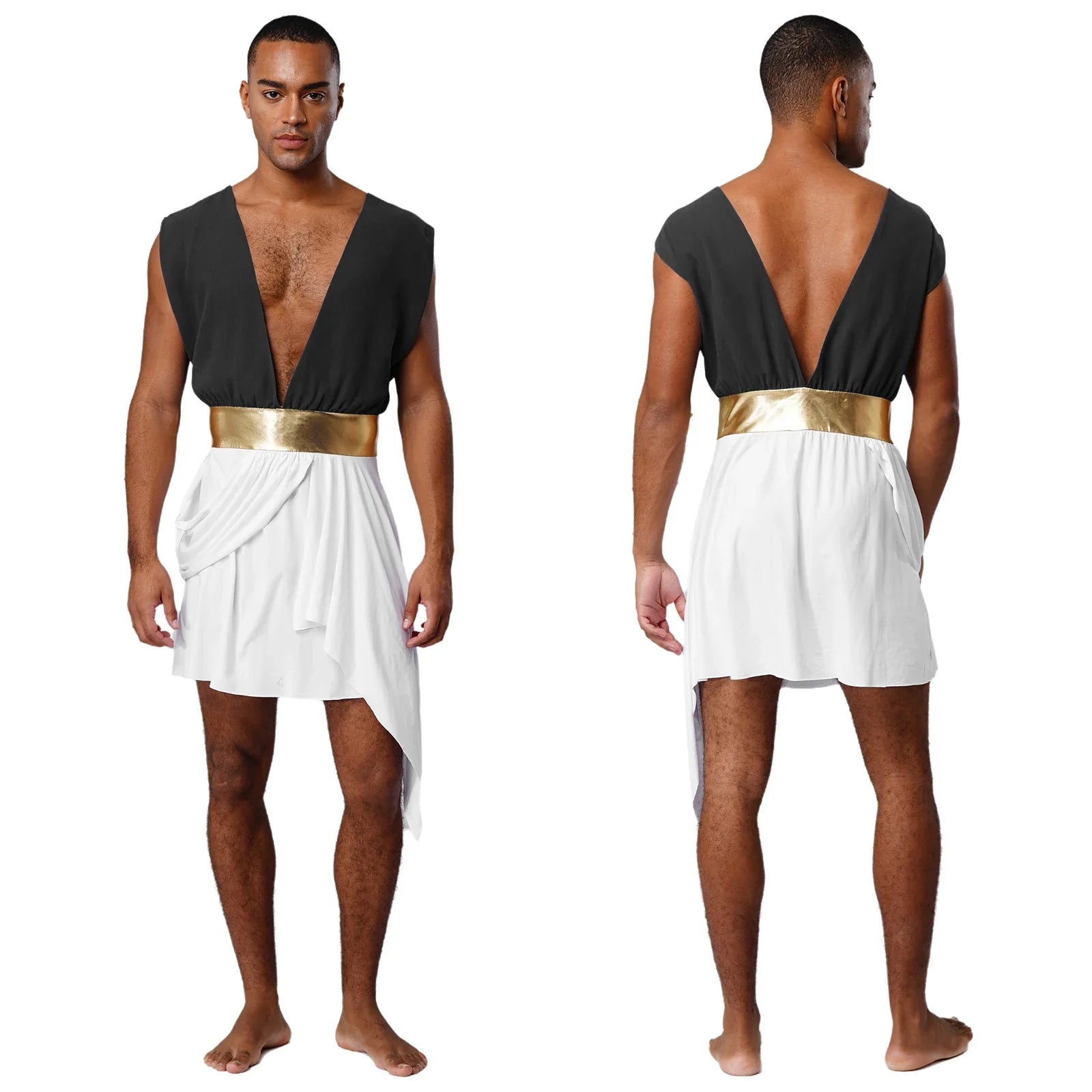 Mens Ancient Greek God Toga Gladiator Costumes Roman Emperor Sleeveless Color Block Robe Halloween Medieval Warrior