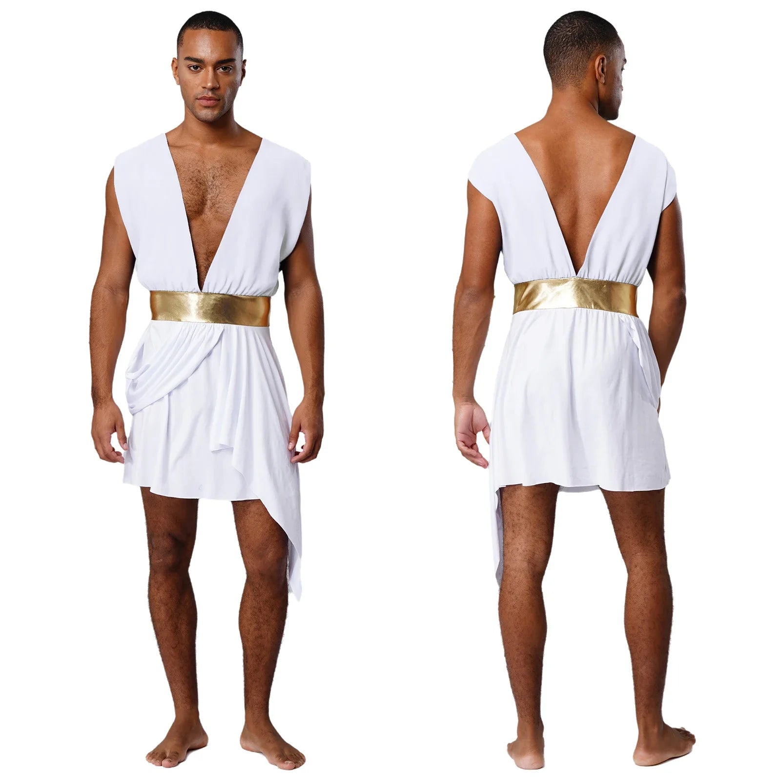 Mens Ancient Greek God Toga Gladiator Costumes Roman Emperor Sleeveless Color Block Robe Halloween Medieval Warrior