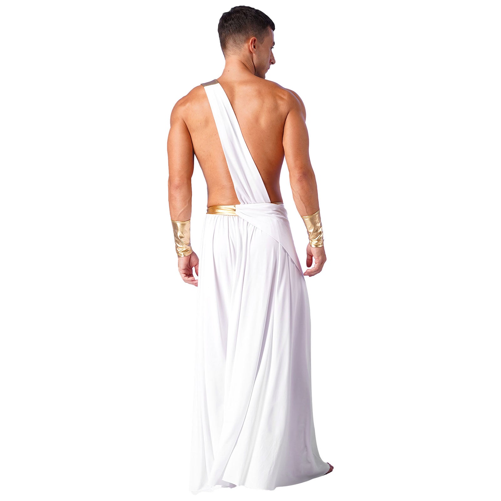 Mens Ancient Greek God Toga Gladiator Costumes Roman Emperor One Shoulder Sleeveless Robe Halloween Medieval Warrior
