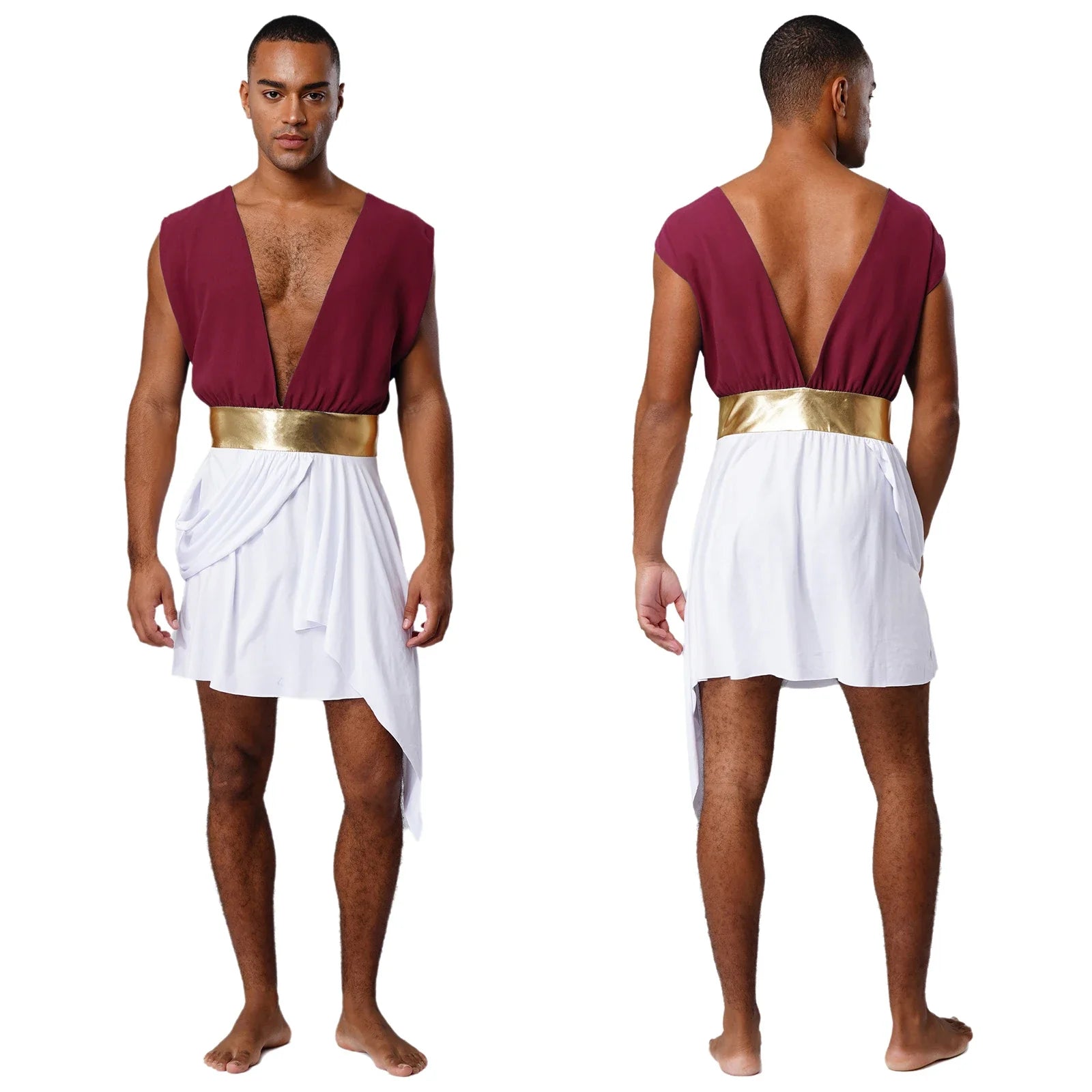 Mens Ancient Greek God Toga Gladiator Costumes Roman Emperor Sleeveless Color Block Robe Halloween Medieval Warrior