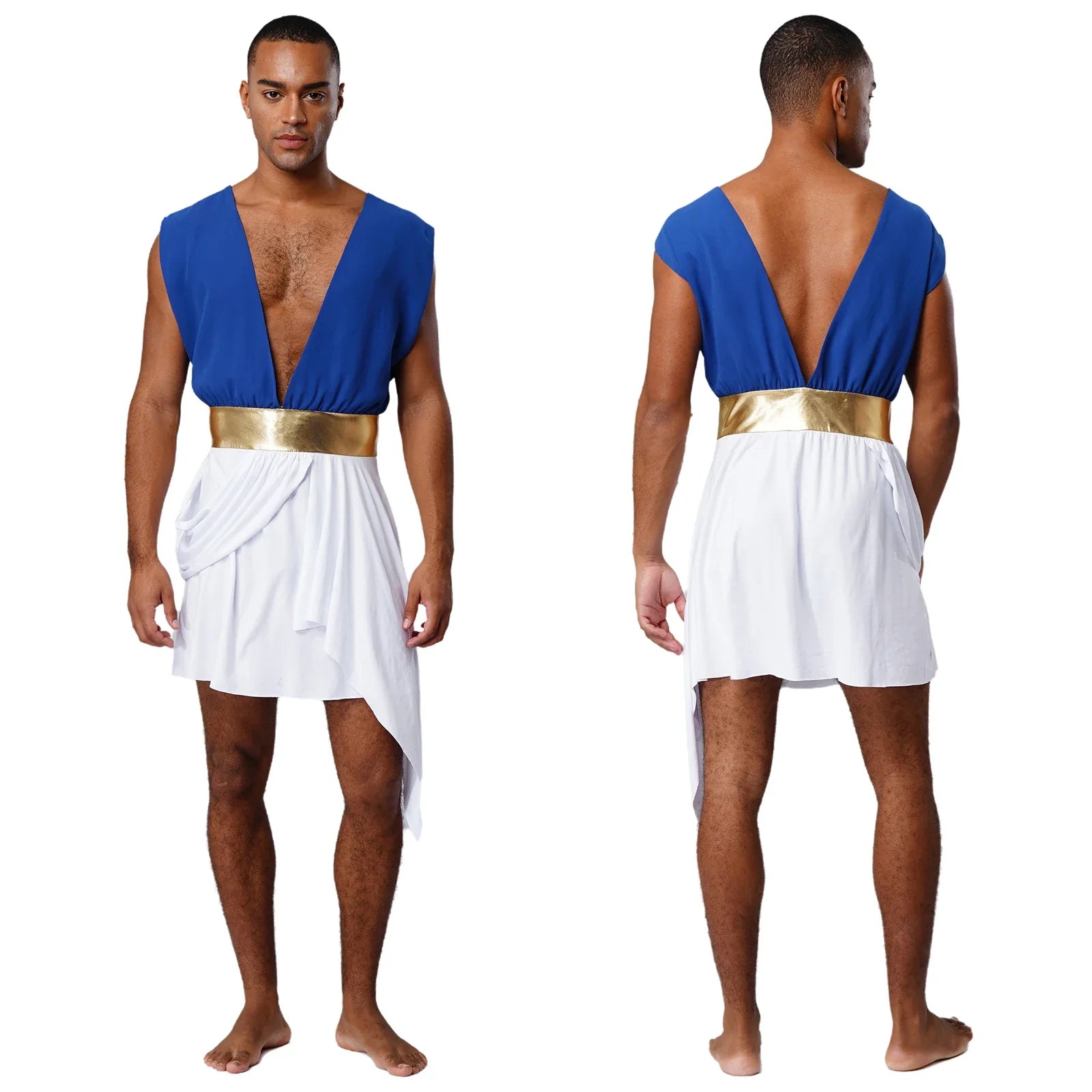 Mens Ancient Greek God Toga Gladiator Costumes Roman Emperor Sleeveless Color Block Robe Halloween Medieval Warrior