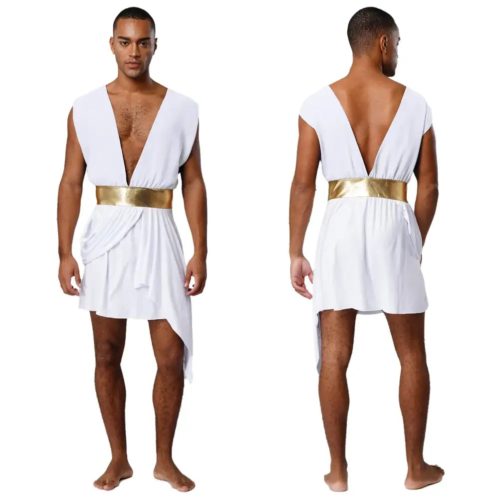 Mens Ancient Greek God Toga Gladiator Costumes Roman Emperor Sleeveless Color Block Robe Halloween Medieval Warrior