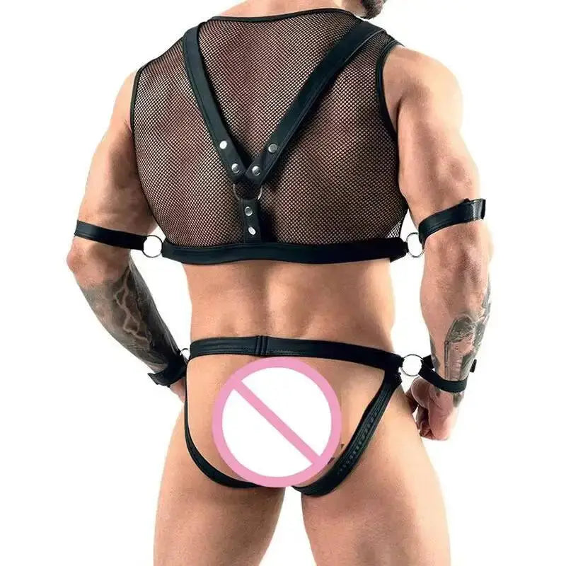 Mesh Harness Male Maid Outfit - Black / One Size - Outfit