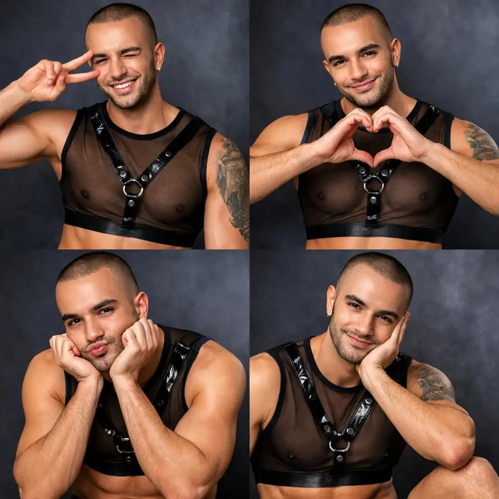 Mesh Harness Male Maid Outfit - Black / One Size - Outfit