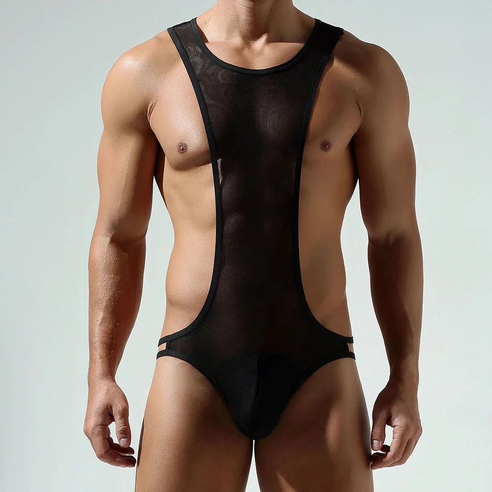 Jockmail Bodysuit Sexy Mens Underwear Man Fitness Swimming Shark Pants Mesh Bodysuit Lingerie Seksowna Bielizna