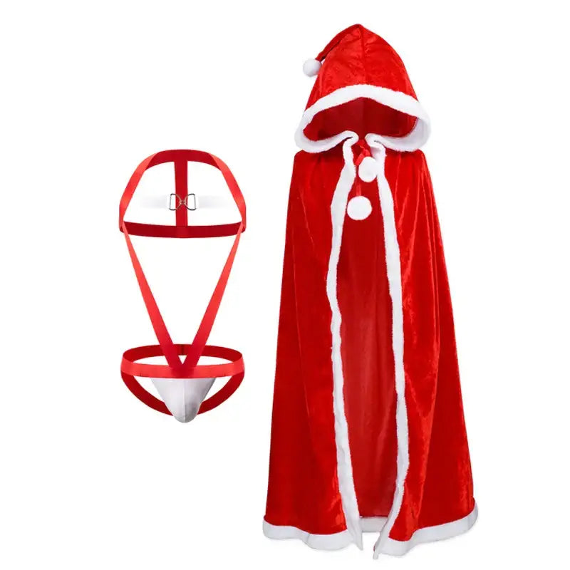 Naughty Santa Male Maid Cape Outfit - Red & White / 120cm - Outfit