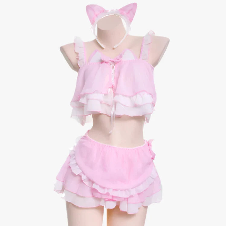 Naughty Two-Piece Pink Cat Maid Outfit - Pink / One Size - Outfit