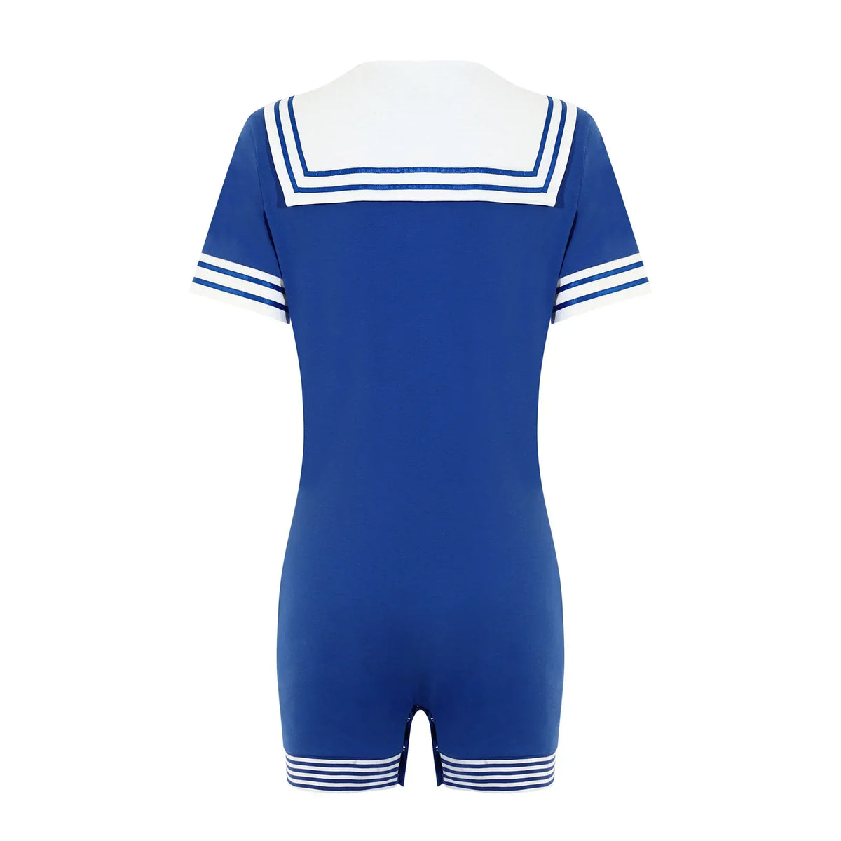 Men’s Sailor Style Pajama Bodysuit Navy Collar Short Sleeve Button Crotch One-Piece Loungewear for Sleep & Home