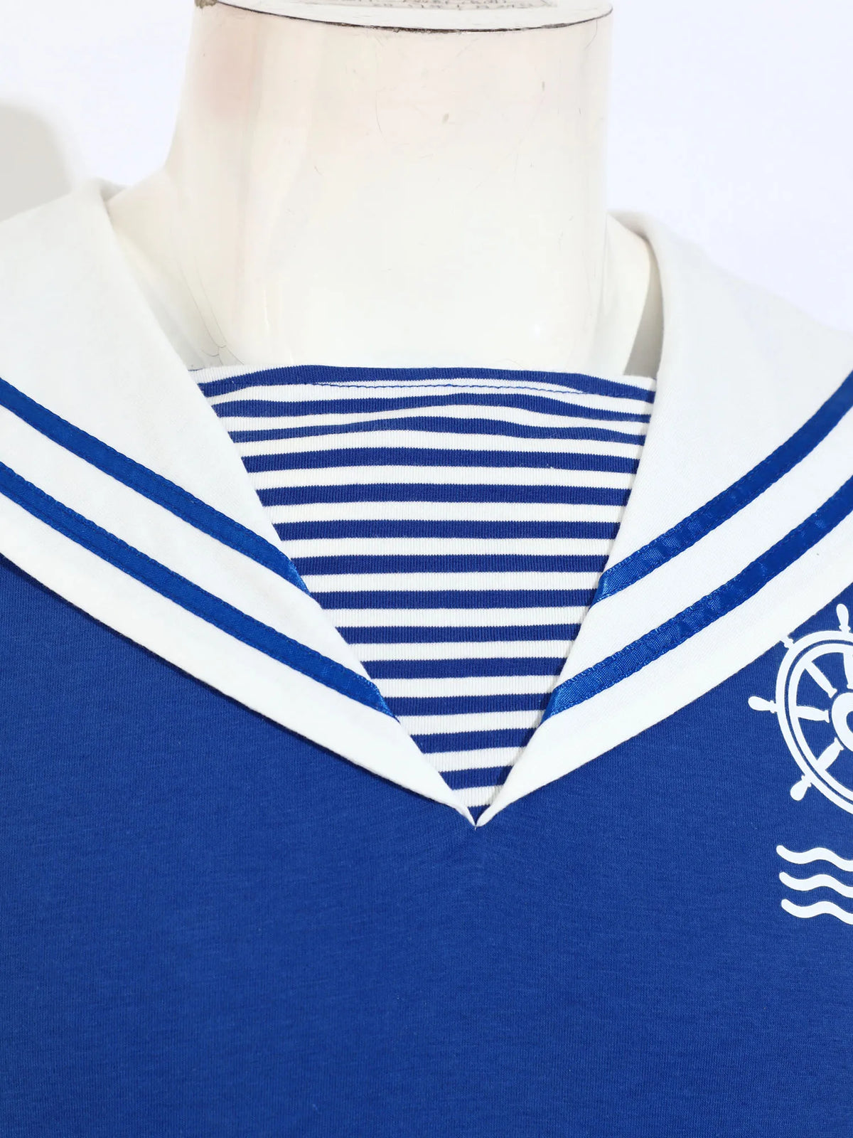 Men’s Sailor Style Pajama Bodysuit Navy Collar Short Sleeve Button Crotch One-Piece Loungewear for Sleep & Home
