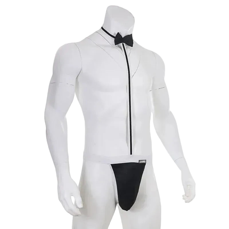 Novelty Sexy Men’s Mankini Thong Underwear Erotic Lingerie Waiter Costume Suspender Bodysuit Tie Teddies