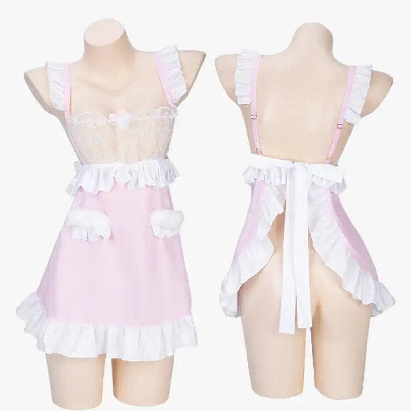 Pink Bunny Sheer Apron Maid Outfit - Pink / One Size - Outfit
